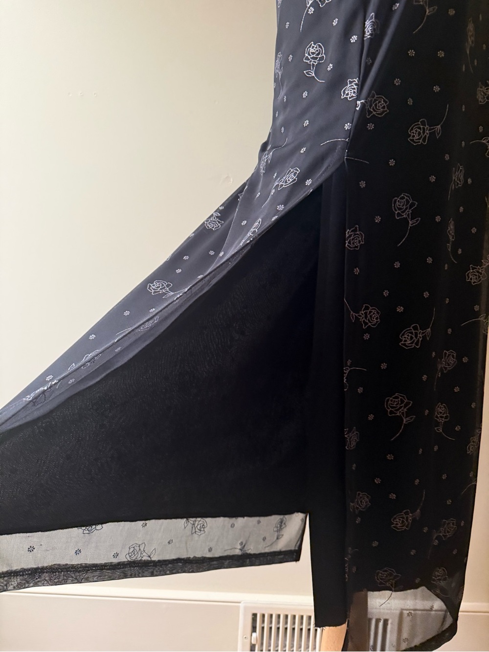 Vintage Y2K Black Rose Mesh Slip Dress | 90s Floral Maxi - Picture 4 of 6